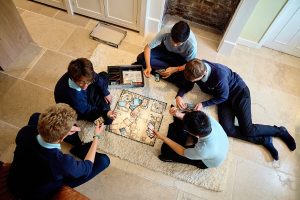 children playing a board game