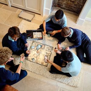 children playing a board game